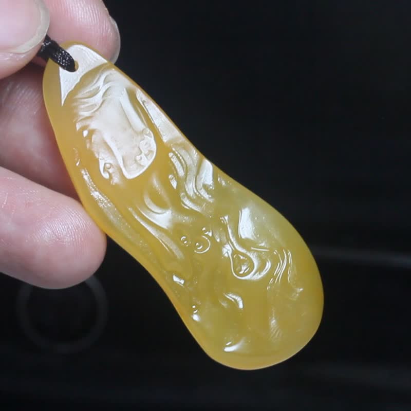 【马到成功】黄龙玉 项链 吊坠 雕刻设计玉石挂件 生肖 - 项链 - 玉石 黄色