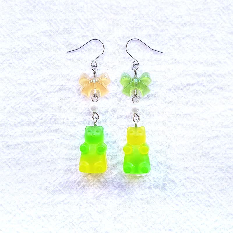 蝴蝶结小熊软糖耳环/耳夹 多色 抗过敏医疗钢 - 耳环/耳夹 - 树脂 多色