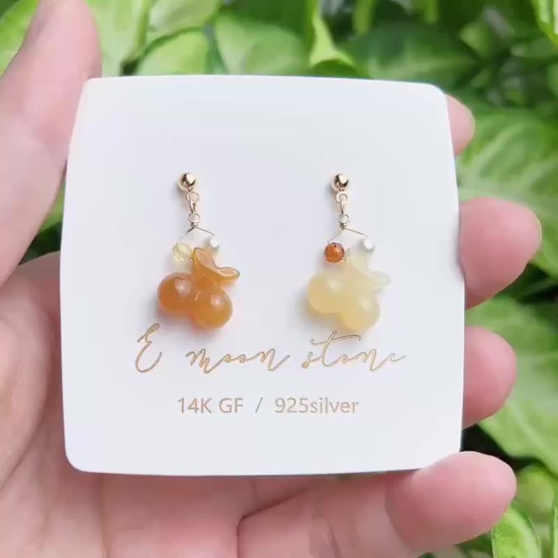 温润色泽 / 甜蜜樱桃 果汁系天然玛瑙石耳环 - 耳环/耳夹 - 玉石 橘色