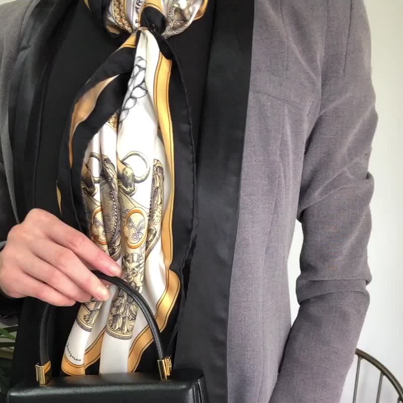 【 VintageShop solo 日本直送中古包专卖店 】HERMES エルメス 丝巾 米白 GRAND APPARAT 丝绒90 vintage 2r43bd - 丝巾 - 丝．绢 咖啡色