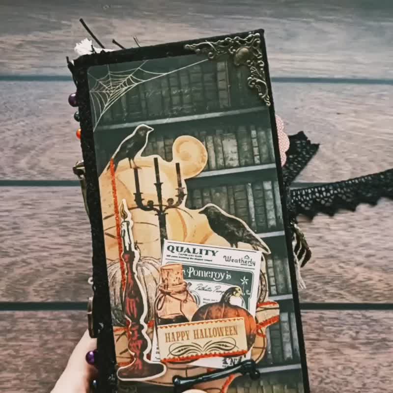 Happy Halloween junk journal Haunting journal Creepy notebook Witch spooky - 笔记本/手帐 - 纸 黑色