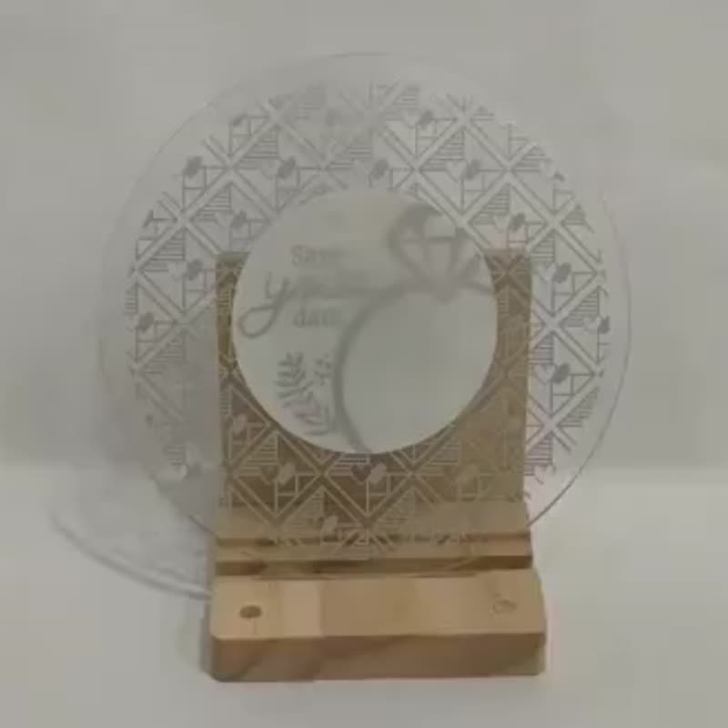 压克力 LED 婚礼邀请卡 圆形白金Save the date戒指 含紙信封 - 卡片/明信片 - 压克力 金色