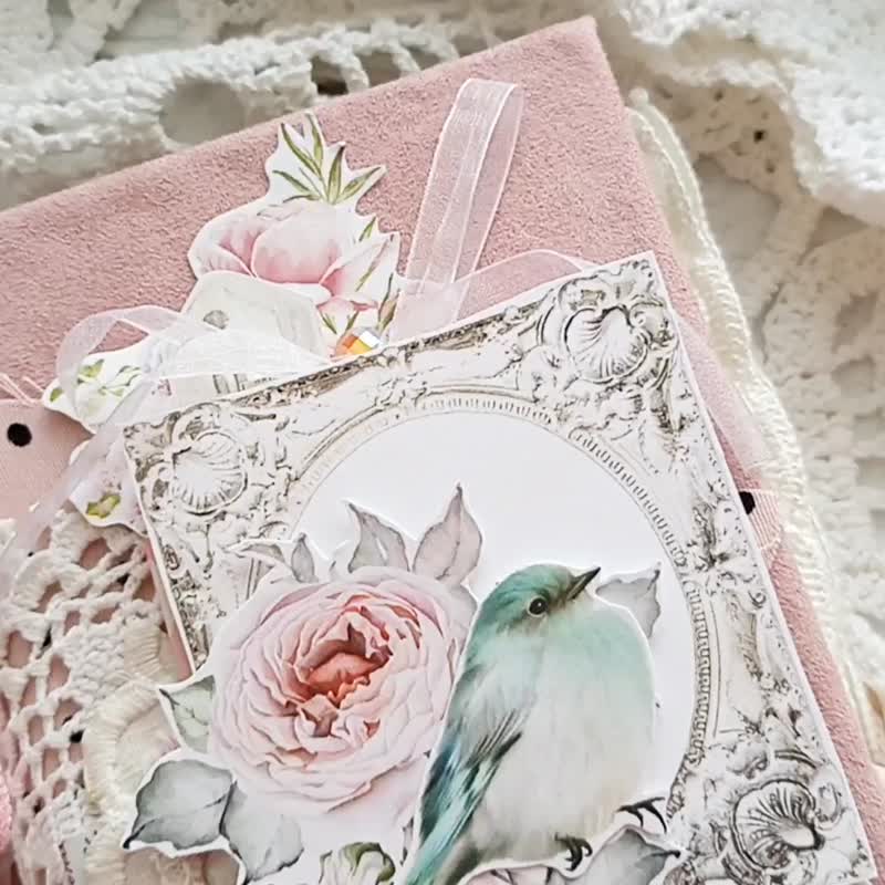 蕾丝垃圾日记本手工玫瑰笔记本日记本鲜花日记浪漫 - 笔记本/手帐 - 纸 粉红色