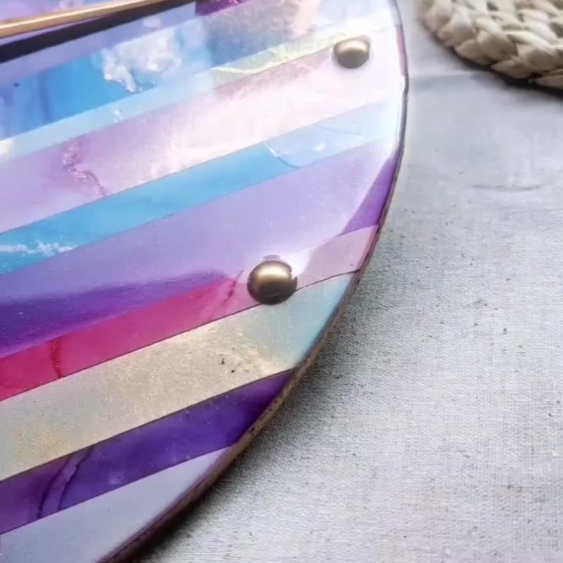 条纹紫  酒精墨水系列 手作时钟/挂钟 居家 / 简约时尚 - 时钟/闹钟 - 树脂 紫色