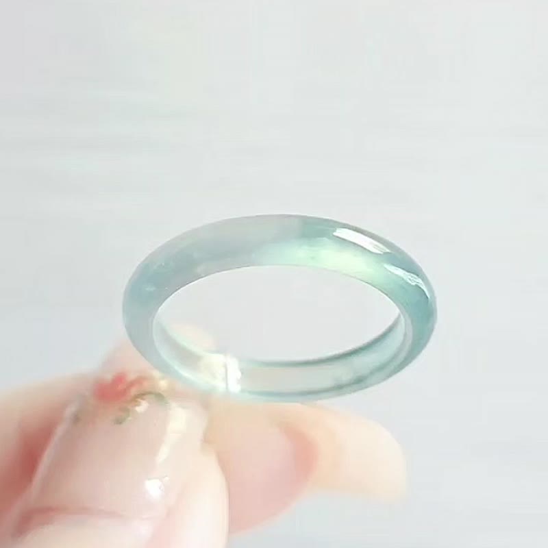 招财|梦幻仙气高冰玻淡蓝放光飘花戒圈|A货翡翠戒指#14男女皆可 - 戒指 - 玉石 