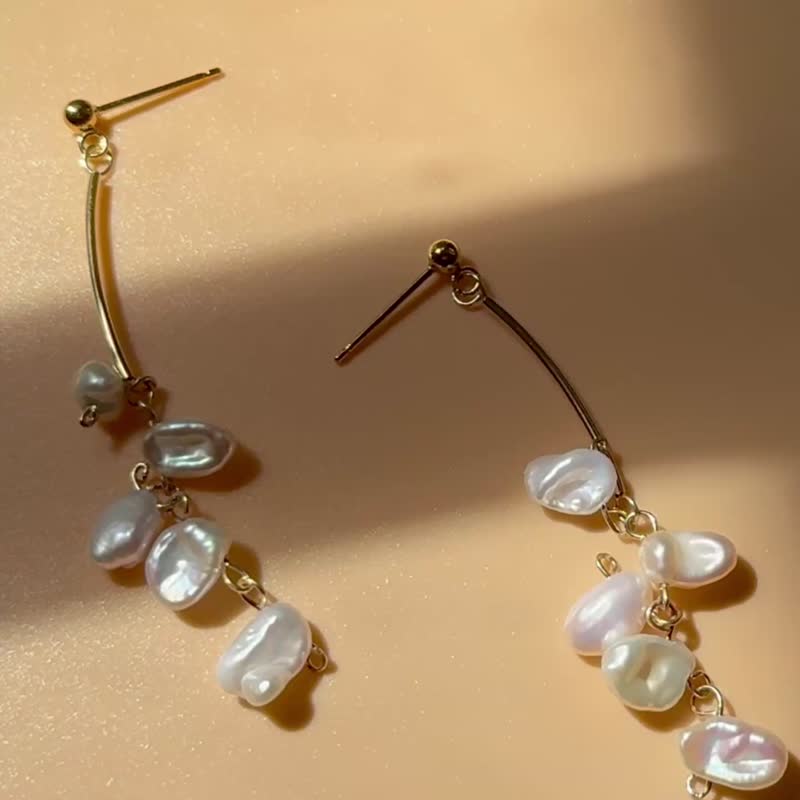 14KGF 天然淡水巴洛克造型耳环 独立原创设计 自然主义 新年礼物 - 耳环/耳夹 - 珍珠 