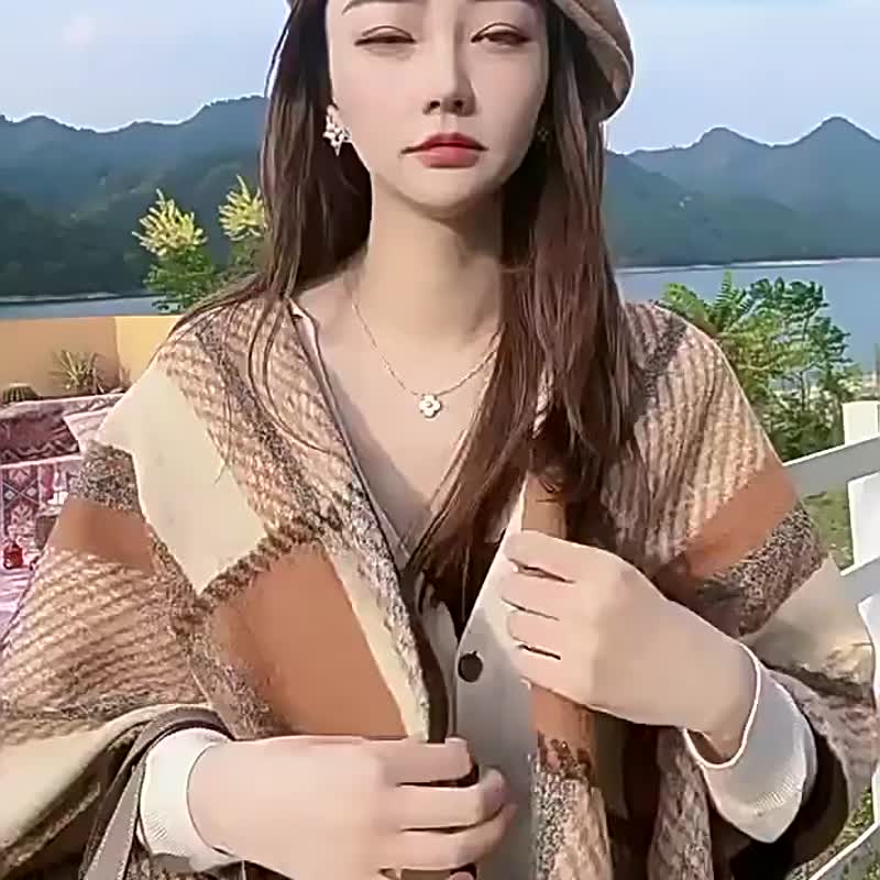 美拉德风格子披肩高级氛围感百搭流苏外搭围巾女冬季 - 围巾/披肩 - 其他材质 