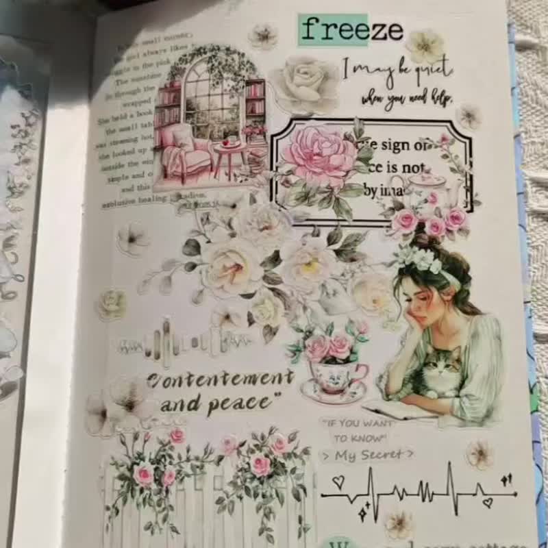 東西社文創【奢琳娜夫人】PET切模手帳貼紙 輕復古綠學習書桌小物 - 纸胶带 - 其他材质 