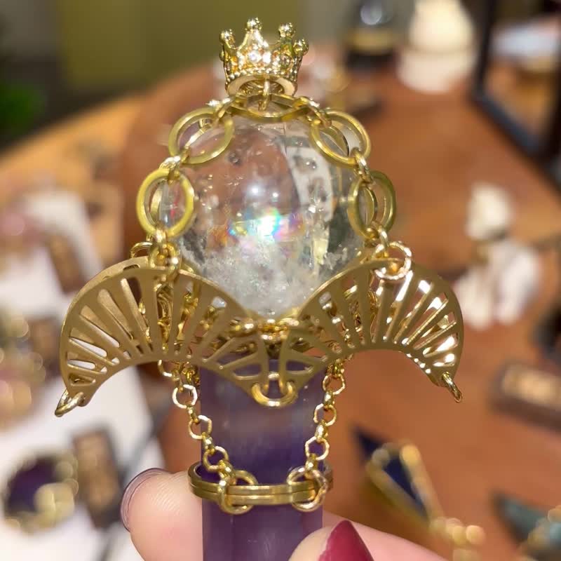 一图一物 彩虹白水晶 萤石柱 灵摆项链 能量水晶装饰 魔法棒项链 - 项链 - 铜/黄铜 多色