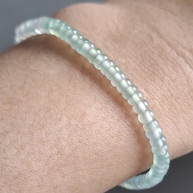 冰种天空蓝缅甸翡翠手串珠串 | 天然缅甸翡翠玉器 - 手链/手环 - 玉石 蓝色