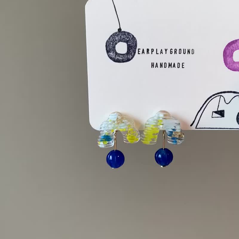 糖球跷跷板 - 海洋 - 横条纹版 - 耳环/耳夹 - 树脂 蓝色