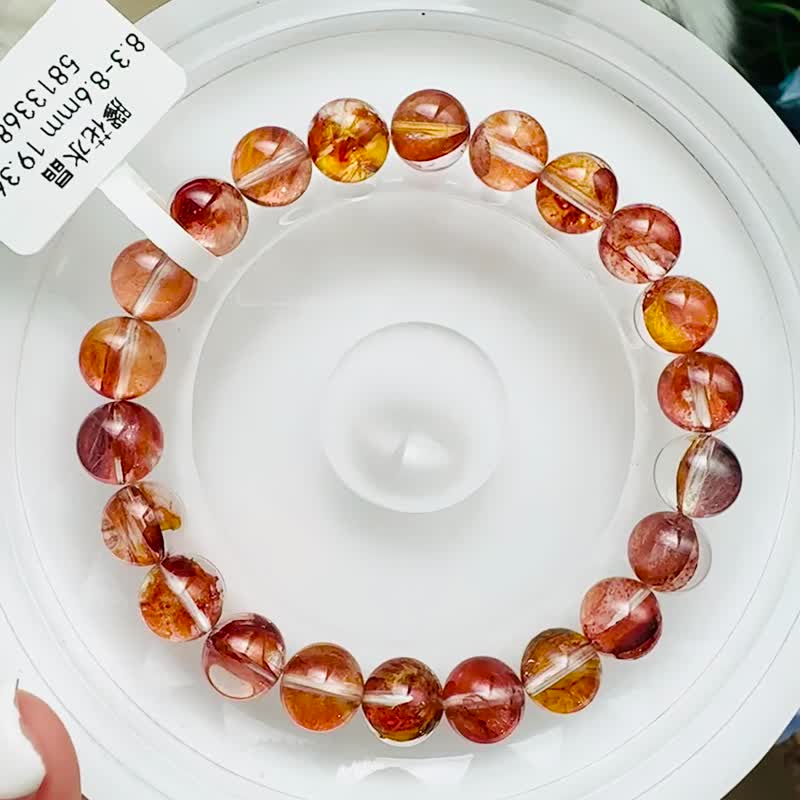 精品高冰体橙红鸠羽胶花 8.3-8.6mm19.36g 开运招财辟邪挡煞好运气 - 手链/手环 - 水晶 红色