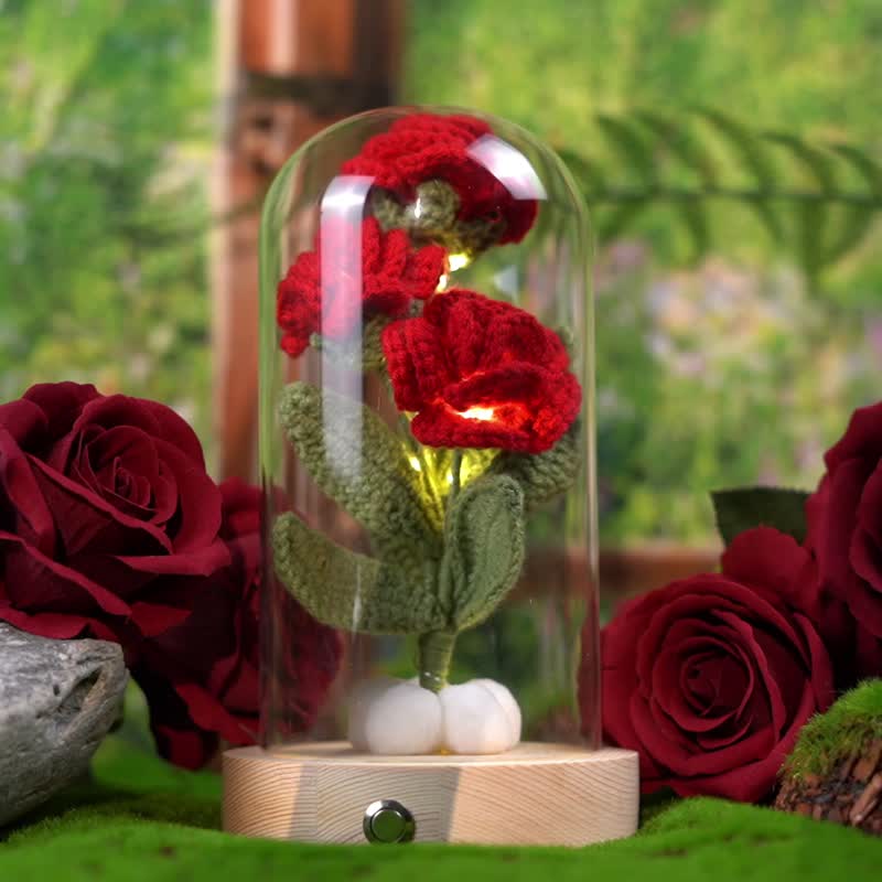 【针织玫瑰花灯】永生花小夜灯 实用母亲节礼物定制化母亲节礼物 - 灯具/灯饰 - 棉．麻 红色