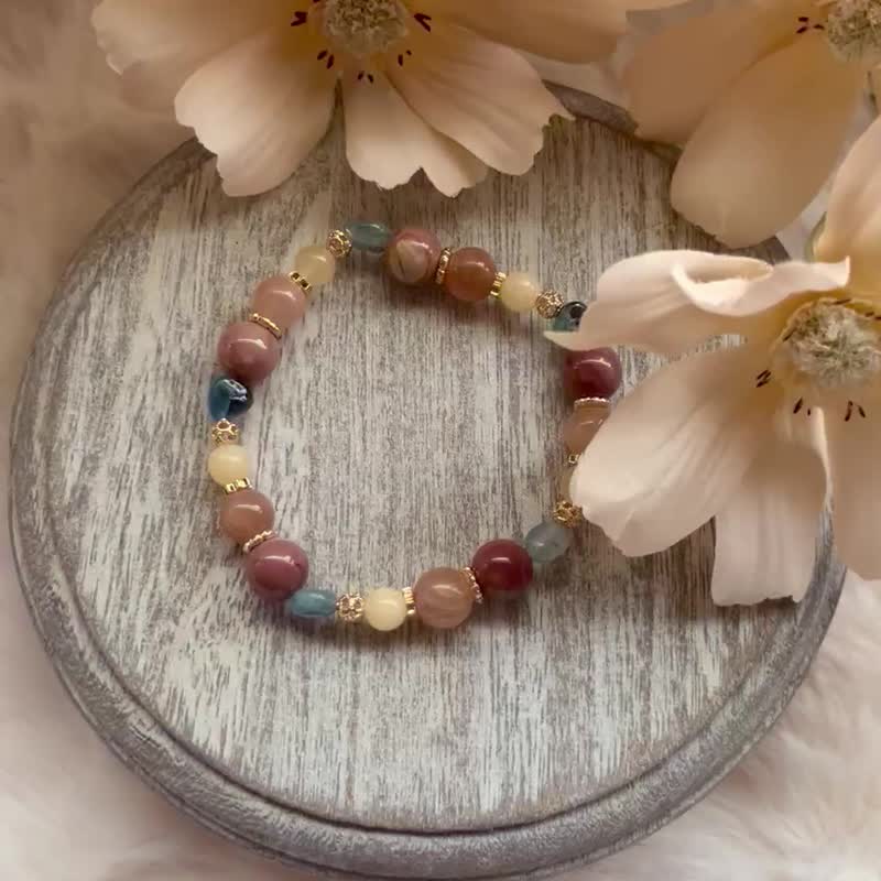 循光熊熊疗愈系列 玫瑰静航 海蓝宝 x 阿拉善 x 橙月光 x 黄方解 手串 - 手链/手环 - 半宝石 