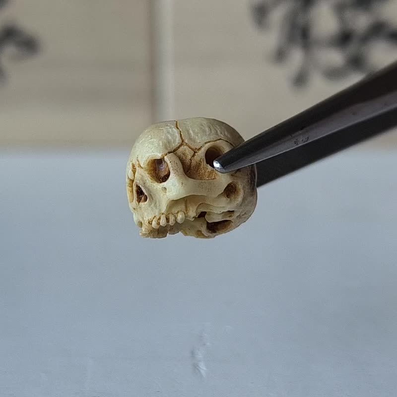 【有落款】【髑髅作家服部】【髑髅珠7】【自然色雾面处理】髑髅、骷髅、骸骨、Skull、根付 netsuke 等 - 手链/手环 - 其他材质 