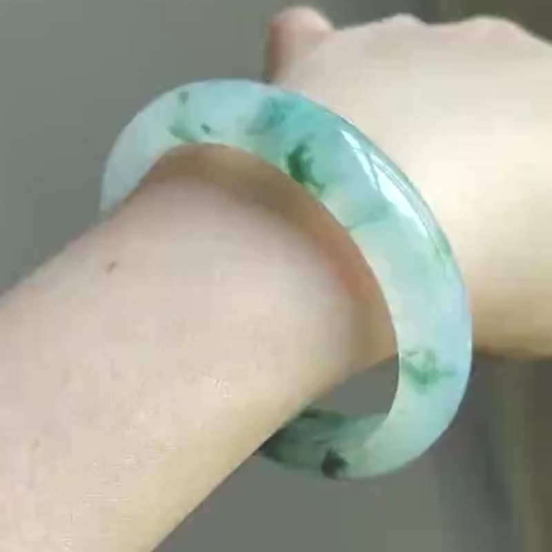 冰种玉镯 天然翡翠玉镯 A玉 手镯 • 冰种薄荷水草翡翠福镯 - 手链/手环 - 玉石 绿色