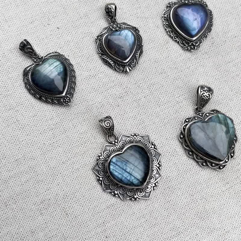 喜迎瑶 925银 拉长石 爱心项链 项链 蓝拉长石 复古风 民族风 - 项链 - 水晶 蓝色