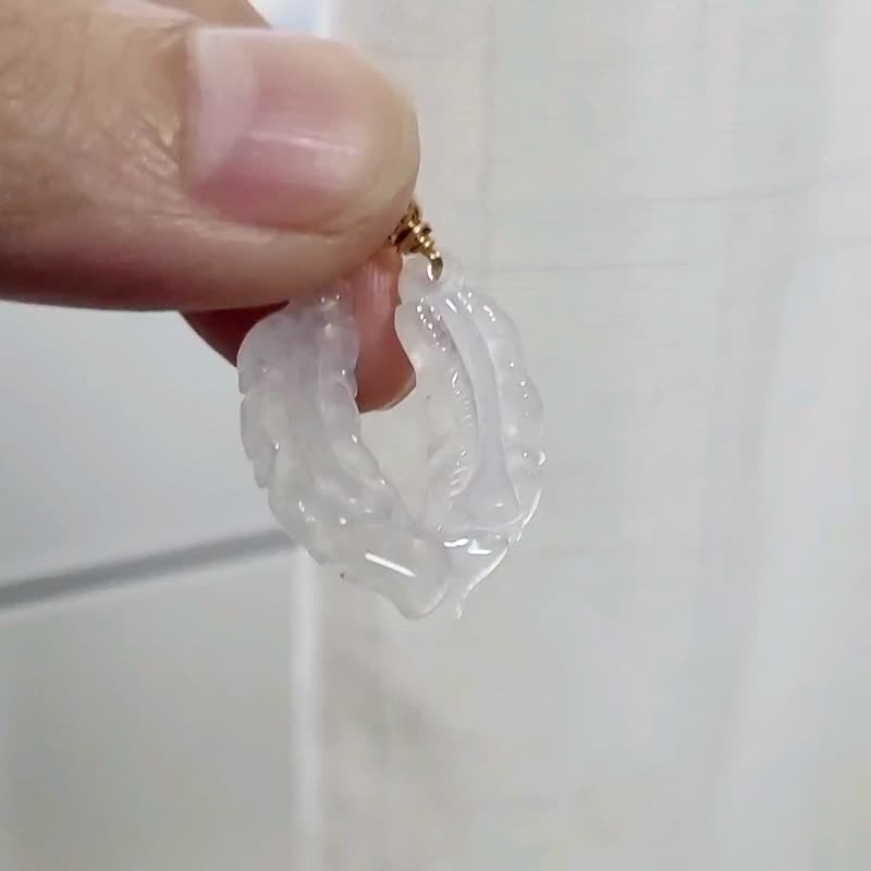 【亲翠】天然翡翠 高冰起光纯透羽毛皮绳锁骨链 | 洁白恬净清新 - 项链 - 玉石 白色