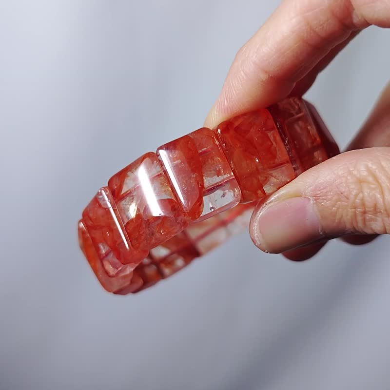 顶级红胶花水晶 彩虹光 开运 招财 富贵 收藏 手排 单品 礼物 - 手链/手环 - 宝石 红色