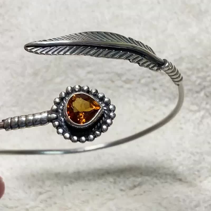 天然 黄水晶 羽毛造型 手环 尼泊尔 手工制 925纯银 - 手链/手环 - 水晶 黄色