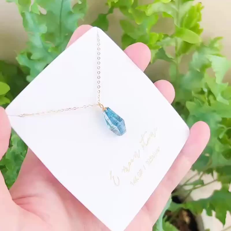 让思绪慢慢清澈 / 怪色海蓝宝毕业级超透 锁骨链 14K 注金 - 项链 - 水晶 蓝色