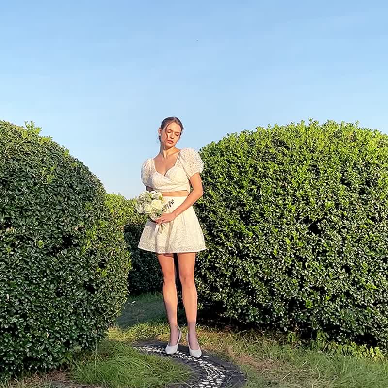 Mia 复古两件式蕾丝套装 - 晚装/礼服 - 其他材质 白色