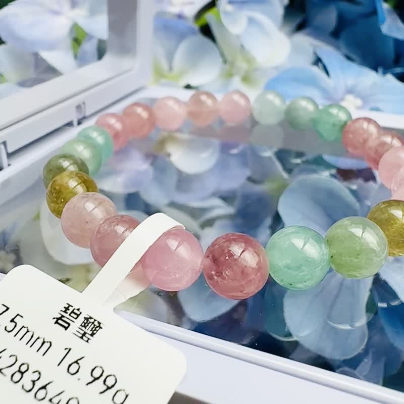 小精品萤光温柔系彩碧玺 7.5mm16.99g 旺夫石电气石少女粉湖水蓝 - 手链/手环 - 水晶 多色