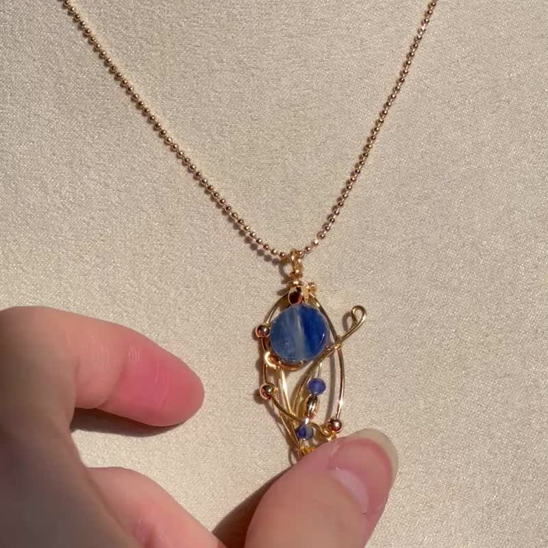 蓝晶石金属编织_海束_项链_森系饰品_天然石_矿石_铜镀14K金保色 - 项链 - 半宝石 