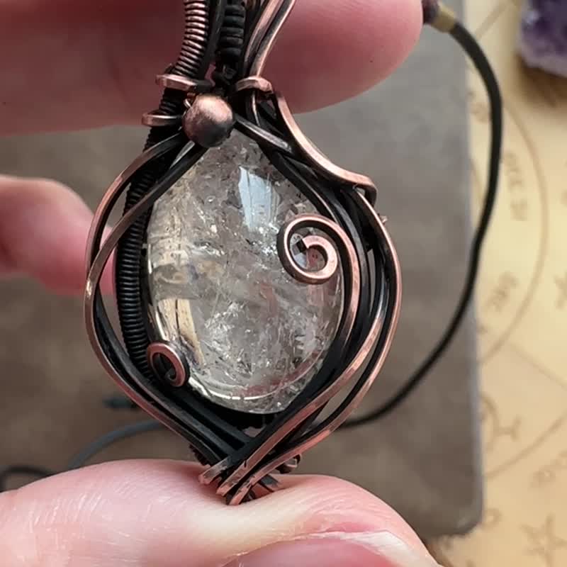 WW366 民族风 绕铜线复古做旧 wire wrap 白水晶 颈链 - 项链 - 铜/黄铜 咖啡色