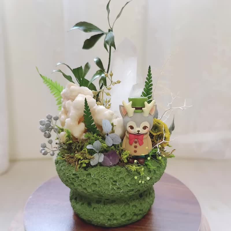 静语之丘。白水晶簇 钟乳石 消磁晶镇 永生叶材绿植栽 - 植栽/盆栽 - 水晶 绿色