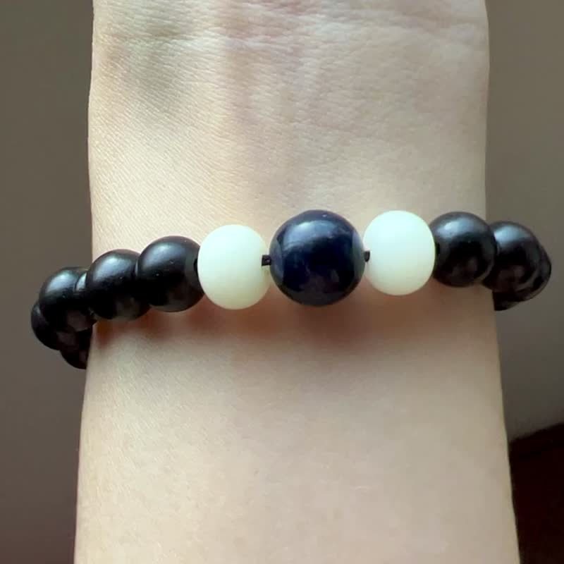 ||月夜|| 黑檀木禅风中性手环。顶级蓝方纳石/白菩提根 快速出货 - 手链/手环 - 木头 黑色