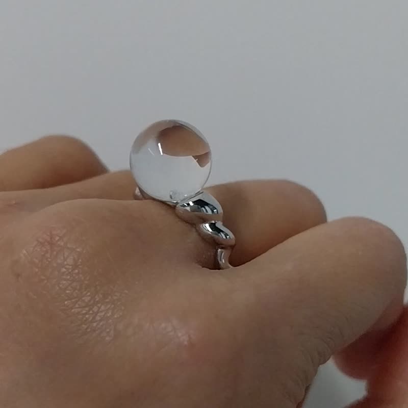 925纯银天然白晶牛角包戒指 - 戒指 - 水晶 白色