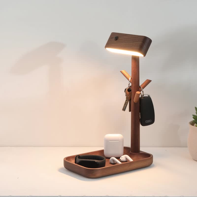 智能AI人体感应灯充电免打孔实木LED小夜灯饰品置物收纳架多功能 - 灯具/灯饰 - 木头 多色