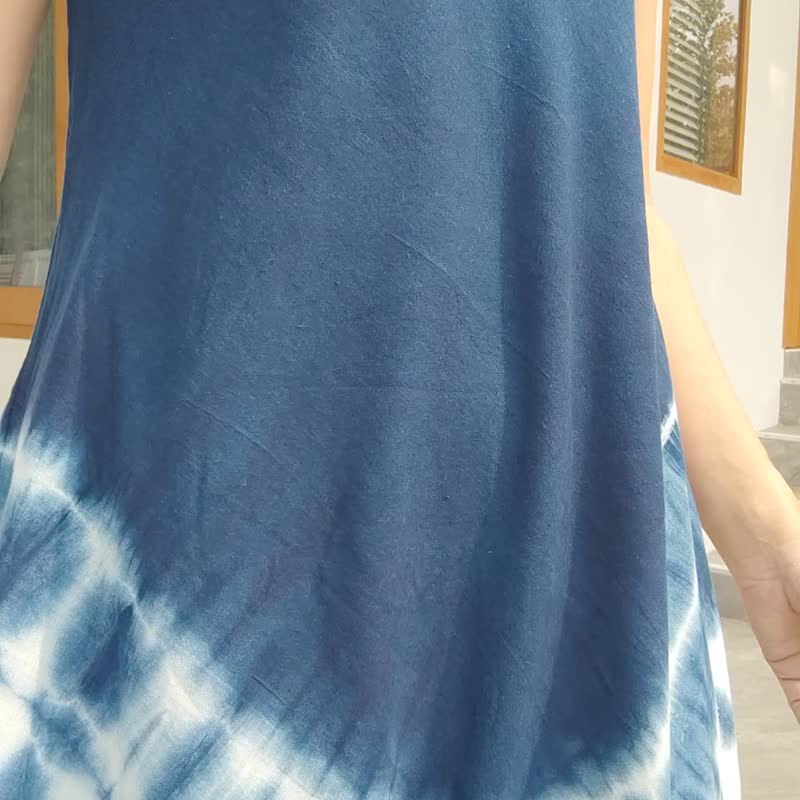 Sleeveless Blue Top - 双层扎染连身裙 - 洋装/连衣裙 - 棉 蓝色