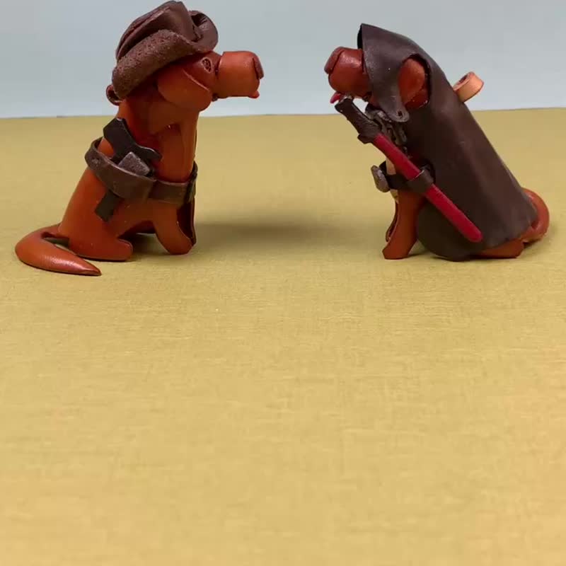 动物森林-狗狗-(黑武士/西部牛仔)造型-真皮植鞣 皮革钥匙圈 - 钥匙链/钥匙包 - 真皮 咖啡色