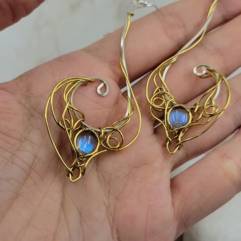 希蜡风 手工绕线 拉长石 银线长耳环 - 耳环/耳夹 - 银 