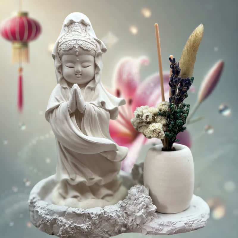 佛艺新美学 艺术香氛扩香系列 净念吉祥 观音33(一) 豪华田园盘组 - 香薰/精油/线香 - 水泥 白色