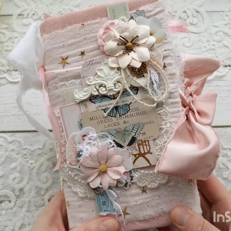 大型花卉花园垃圾日记本手工蕾丝法式别致花朵笔记本 - 笔记本/手帐 - 纸 粉红色