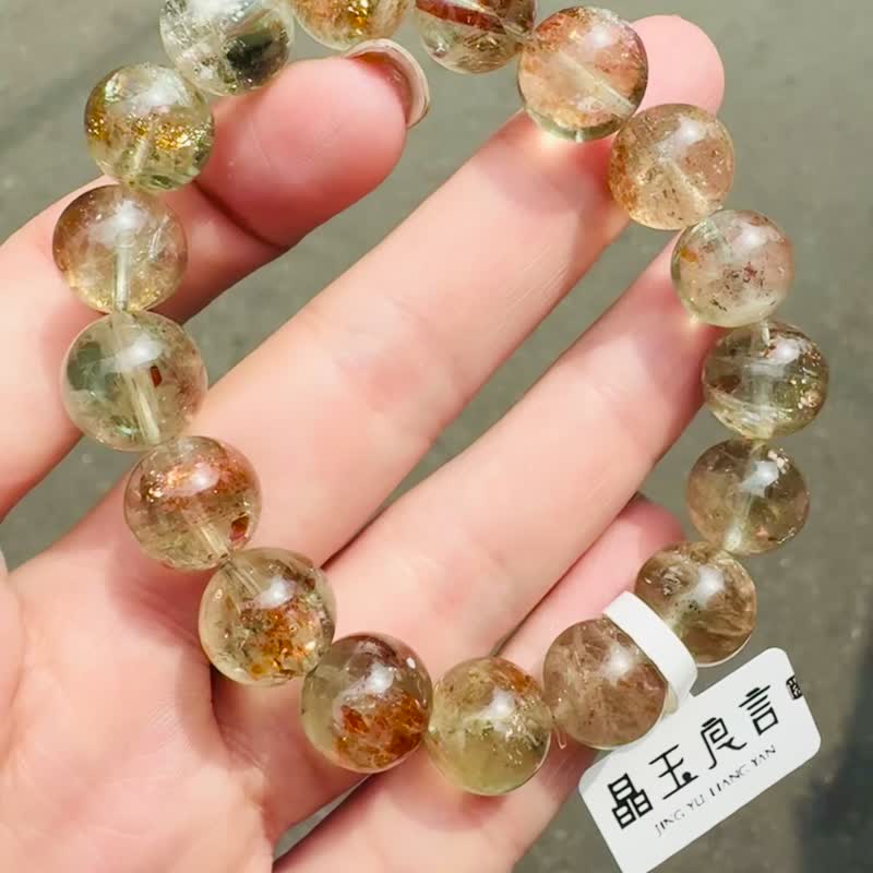 已预订天然绿底阿鲁沙水晶11mm33.78g花瓣赤铁矿避邪挡灾化解忧郁 - 手链/手环 - 水晶 多色