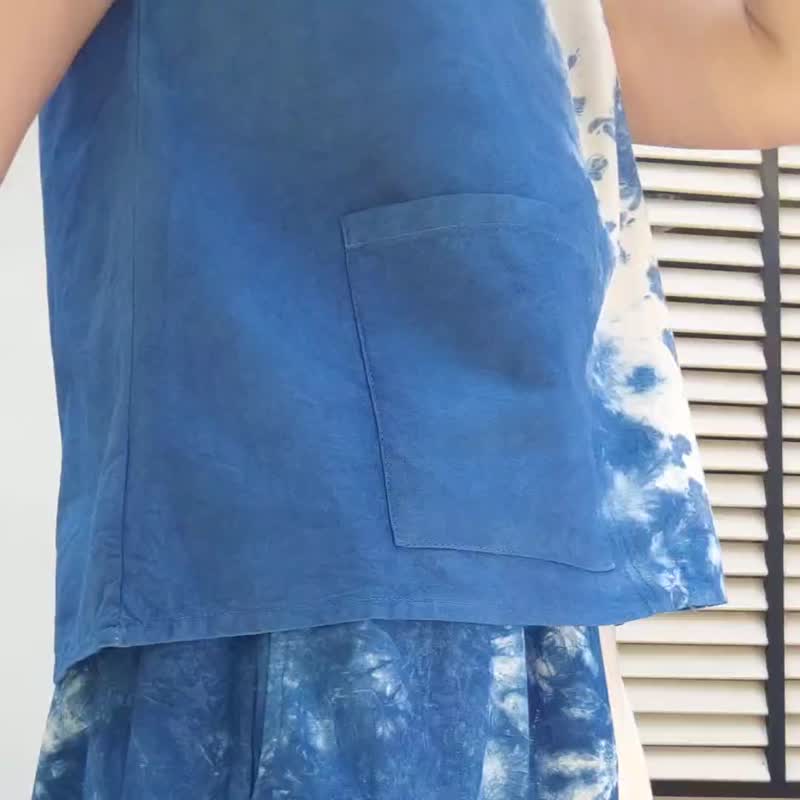 Jinda Top E - 靛蓝色无袖简约风格上衣 - 女装上衣 - 棉．麻 蓝色