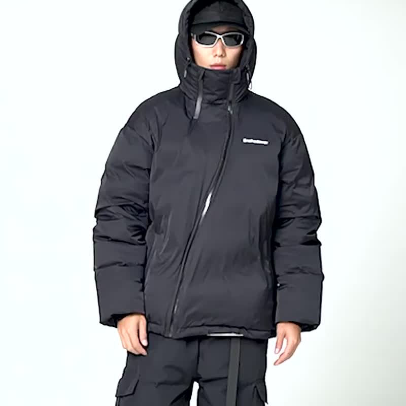 ENshadower隐蔽者斜拉链连帽羽绒服男冬季潮牌无痕纯色面包服外套 - 男装外套 - 其他材质 黑色