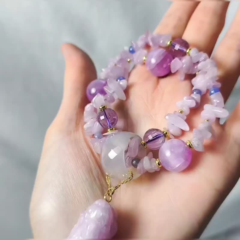 顶级紫锂辉 獬豸 紫水晶 丹泉 云母 珍珠 紫色 手链 单品 礼物 - 手链/手环 - 宝石 紫色