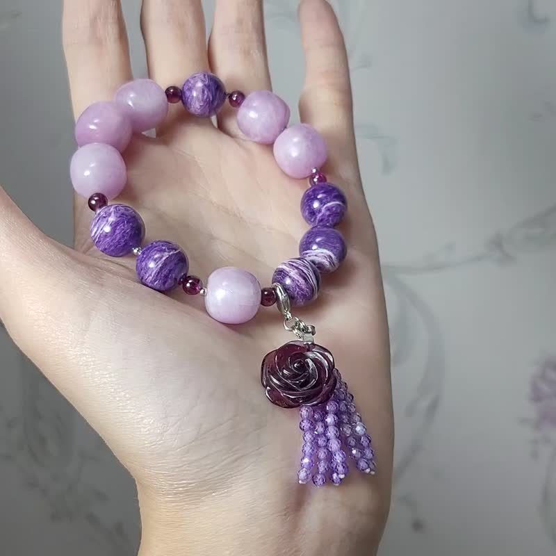 顶级紫龙晶 白玫瑰纹 紫锂辉 紫牙乌 大红大紫 手链 单品 礼物 - 手链/手环 - 宝石 紫色