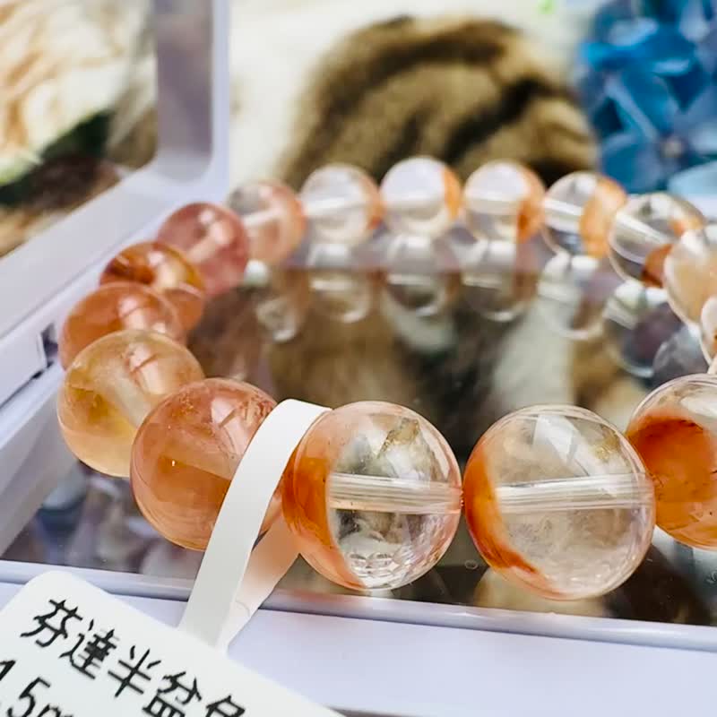 小精品聚财盆型芬达黄兔毛 11.5mm37.45g 护身符净化招财旺事业欢乐 - 手链/手环 - 水晶 多色