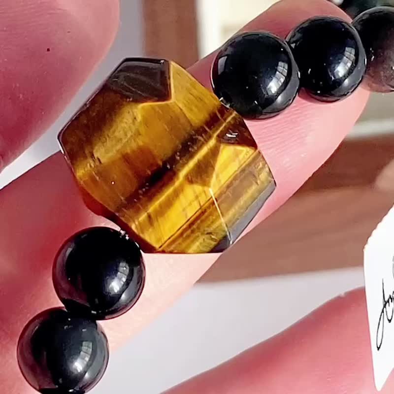 Amelia Jewelry 潜龙 虎眼石银曜石彩眼黑曜石次石墨原创设计手链 - 手链/手环 - 水晶 橘色