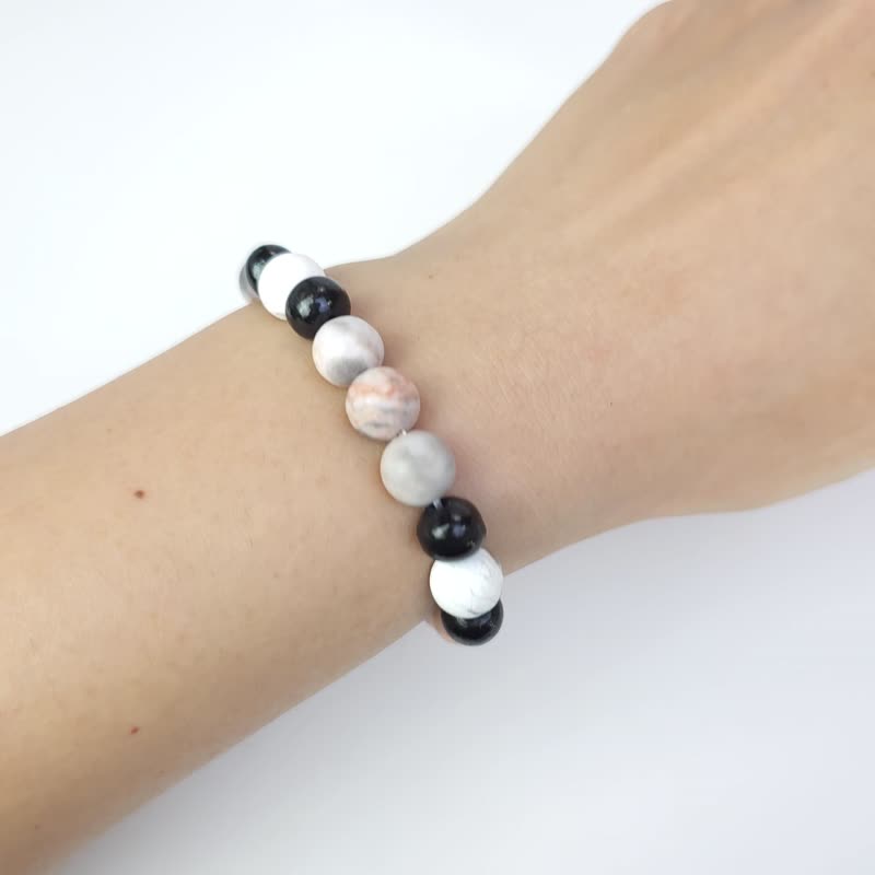 印象作品-斑马檀雅(白松石/檀木/澳洲粉斑马)(12.5cm) - 手链/手环 - 石头 粉红色