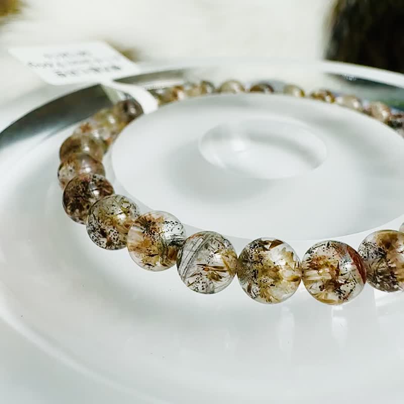 稀有玻璃金牙厚丝极光超七共生矿 6.1-6.3mm9.64g 招财钱钱色共生矿 - 手链/手环 - 水晶 多色
