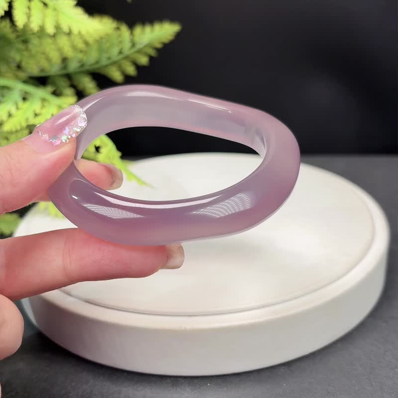 帝王紫玛瑙手镯 57MM 高冰透净体起光龙鳞纹 随形扭扭 吉祥瑞气 - 手链/手环 - 半宝石 紫色