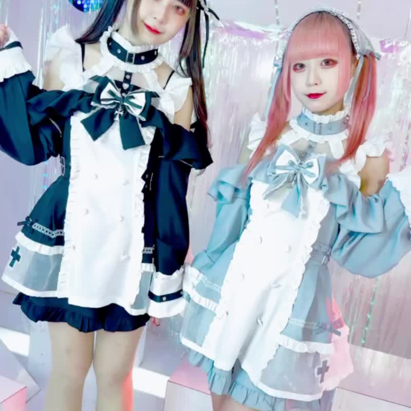 原创地雷系萝莉塔天使之约小高领露肩可拆袖洋装短裤套装 JJ2553 - 洋装/连衣裙 - 棉 
