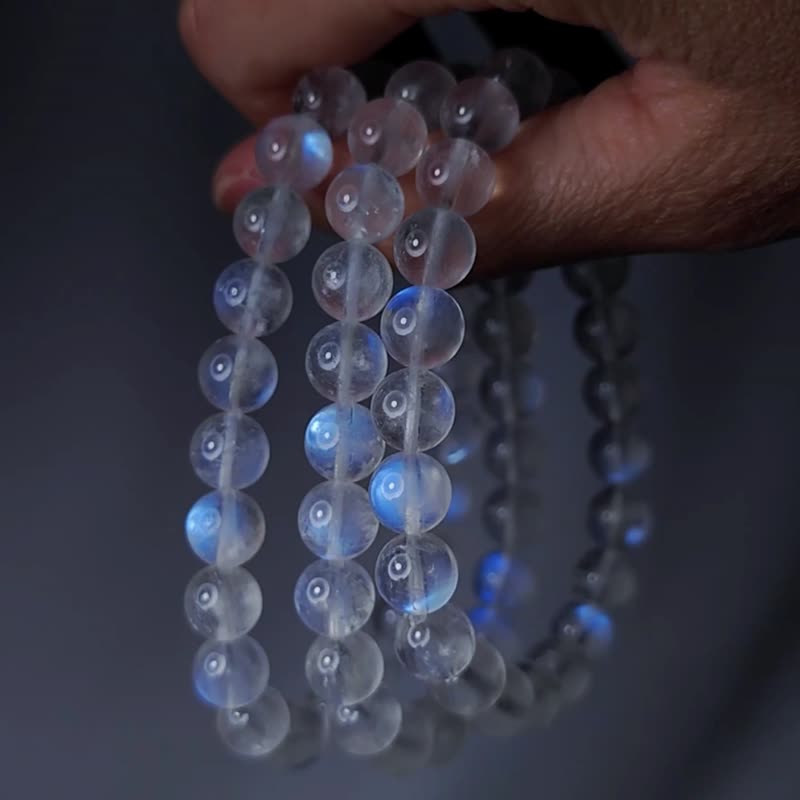 蓝月光 灵性第三眼 净体蓝光 喉轮 眉心轮 8.5mm 手链 礼物 独家 - 手链/手环 - 宝石 蓝色
